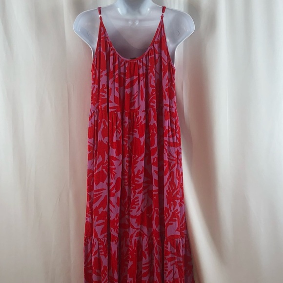 Loft floral rayon tiered spaghetti strap midi dress S - Picture 12 of 15